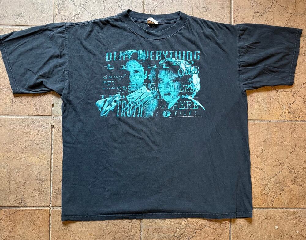 Vintage 1995 X-Files T-Shirt XXL Black TV Series Promo Tee Mulder Scully